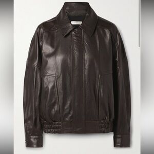 Nour Hammour “Dalma” brown leather bomber jacket, XS